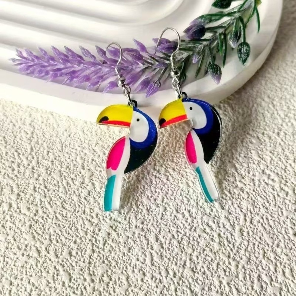 Multi Color Acrylic Toucan Drop Earrings Tropical Bird Dangle Summer Jewelry